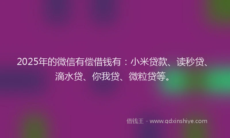 2025年的微信有偿借钱有：小米贷款、读秒贷、滴水贷、你我贷、微粒贷等。