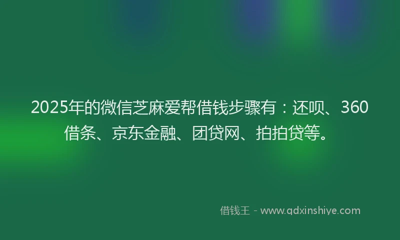 2025年的微信芝麻爱帮借钱步骤有：还呗、360借条、京东金融、团贷网、拍拍贷等。