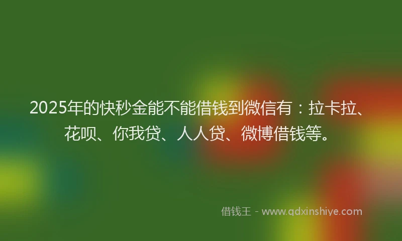 2025年的快秒金能不能借钱到微信有：拉卡拉、花呗、你我贷、人人贷、微博借钱等。