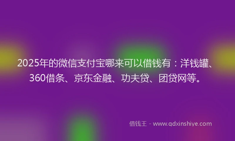 2025年的微信支付宝哪来可以借钱有：洋钱罐、360借条、京东金融、功夫贷、团贷网等。