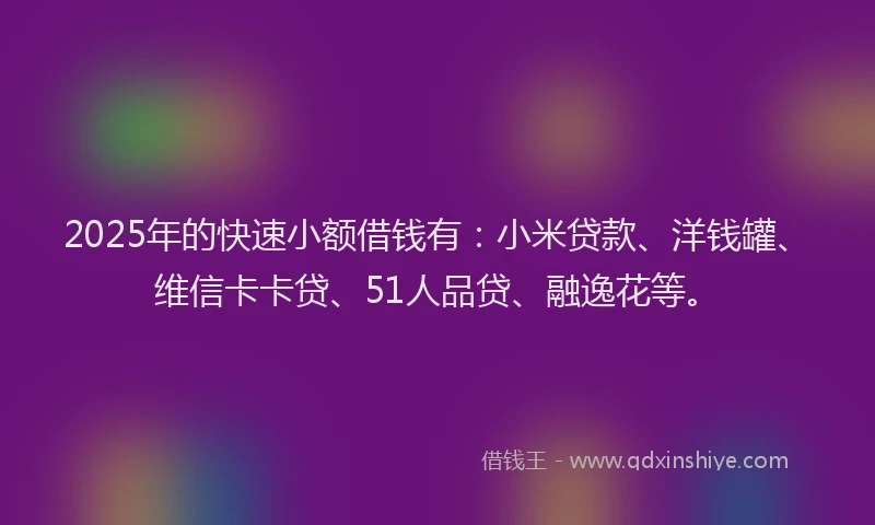 2025年的快速小额借钱有：小米贷款、洋钱罐、维信卡卡贷、51人品贷、融逸花等。