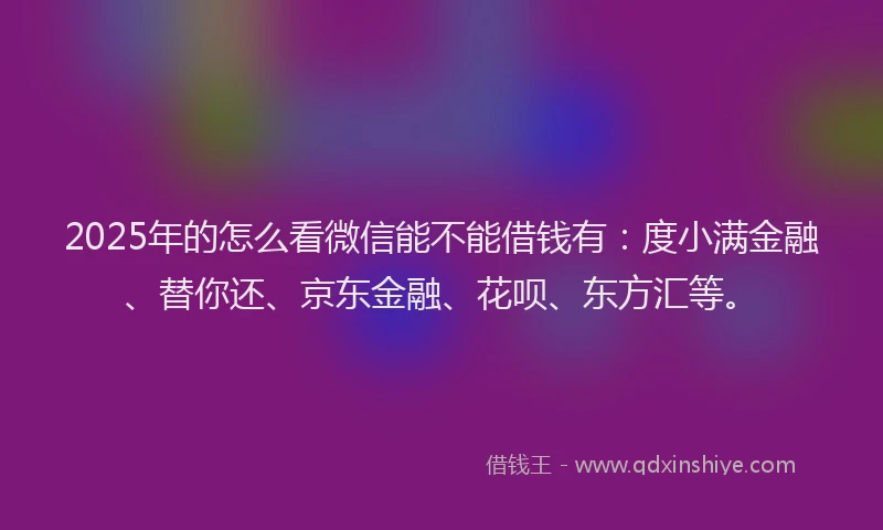 2025年的怎么看微信能不能借钱有：度小满金融、替你还、京东金融、花呗、东方汇等。
