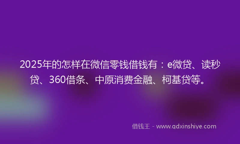 2025年的怎样在微信零钱借钱有：e微贷、读秒贷、360借条、中原消费金融、柯基贷等。