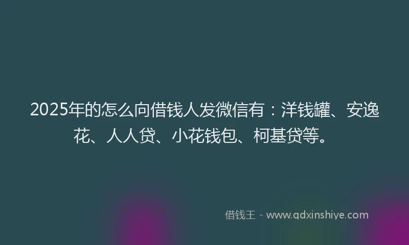 2025年的怎么向借钱人发微信有：洋钱罐、安逸花、人人贷、小花钱包、柯基贷等。
