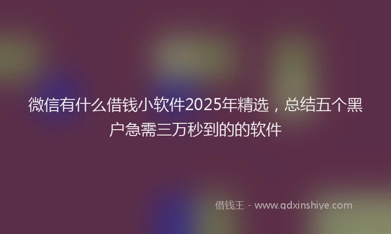 微信有什么借钱小软件2025年精选，总结五个黑户急需三万秒到的的软件