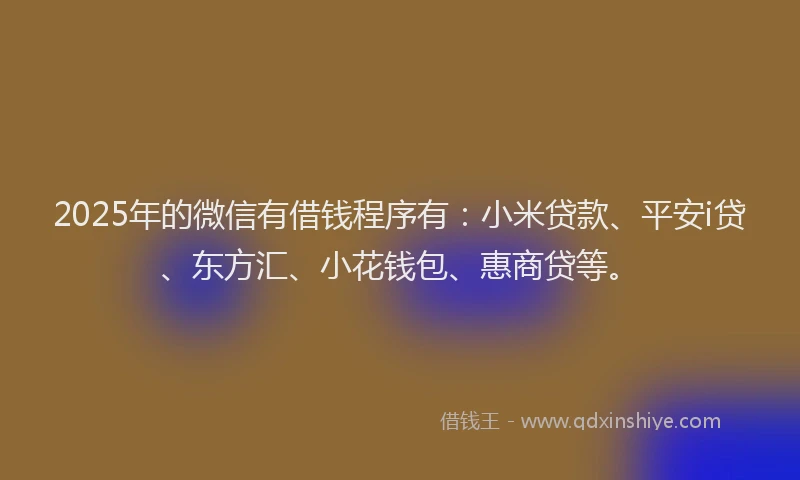 2025年的微信有借钱程序有：小米贷款、平安i贷、东方汇、小花钱包、惠商贷等。