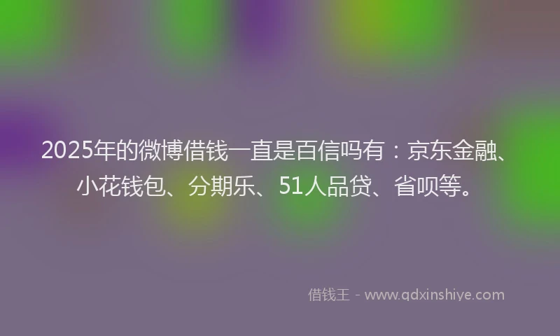 2025年的微博借钱一直是百信吗有：京东金融、小花钱包、分期乐、51人品贷、省呗等。