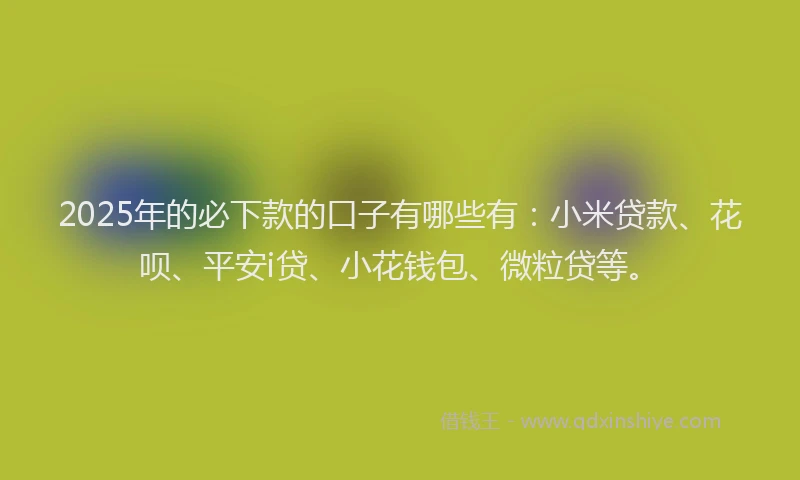 2025年的必下款的口子有哪些有：小米贷款、花呗、平安i贷、小花钱包、微粒贷等。