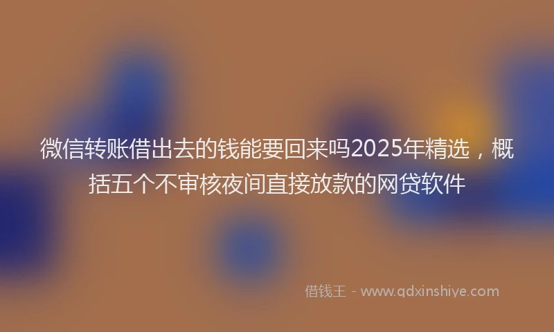 微信转账借出去的钱能要回来吗2025年精选，概括五个不审核夜间直接放款的网贷软件