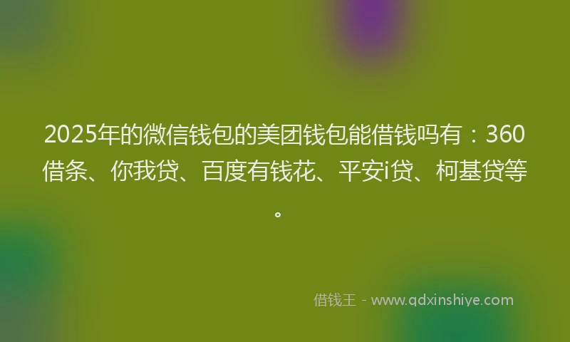 2025年的微信钱包的美团钱包能借钱吗有：360借条、你我贷、百度有钱花、平安i贷、柯基贷等。