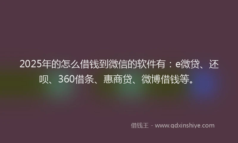 2025年的怎么借钱到微信的软件有：e微贷、还呗、360借条、惠商贷、微博借钱等。
