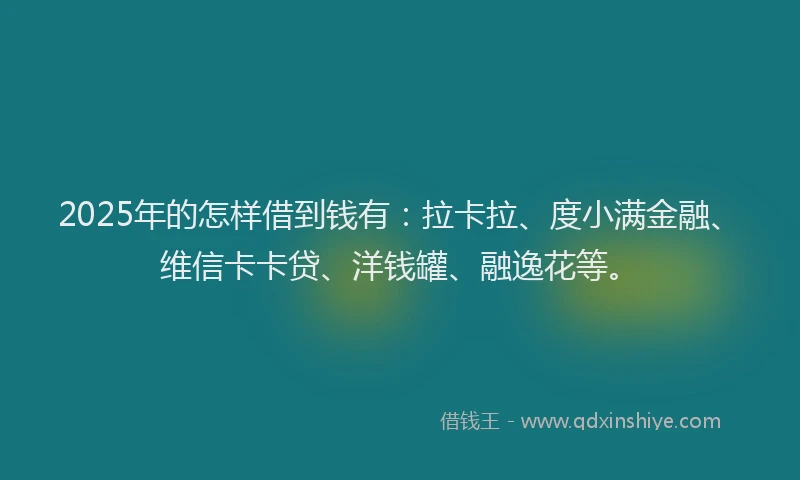 2025年的怎样借到钱有：拉卡拉、度小满金融、维信卡卡贷、洋钱罐、融逸花等。