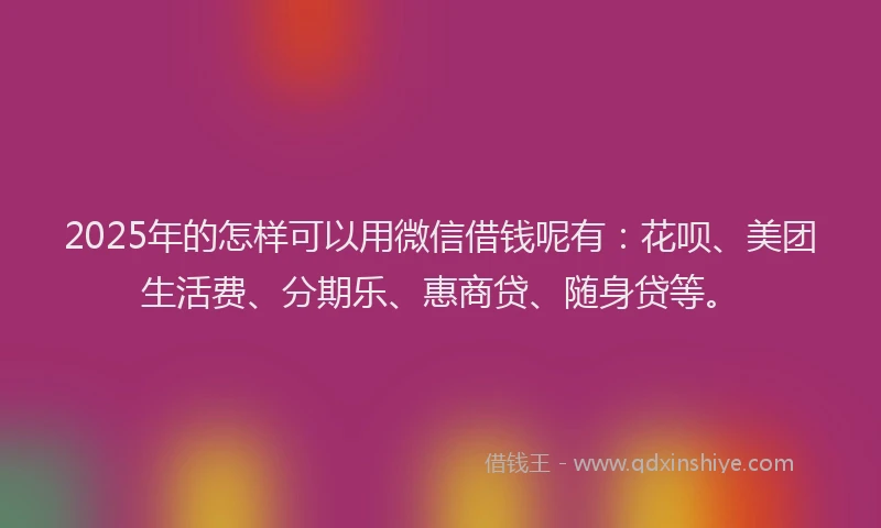 2025年的怎样可以用微信借钱呢有：花呗、美团生活费、分期乐、惠商贷、随身贷等。