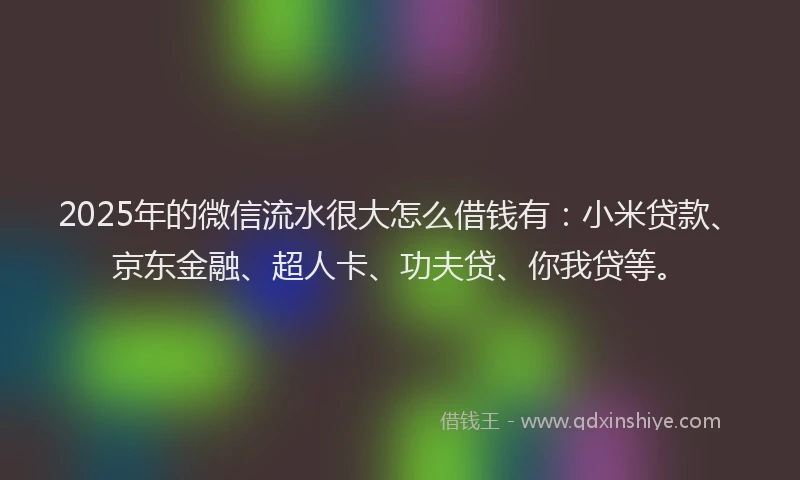 2025年的微信流水很大怎么借钱有：小米贷款、京东金融、超人卡、功夫贷、你我贷等。