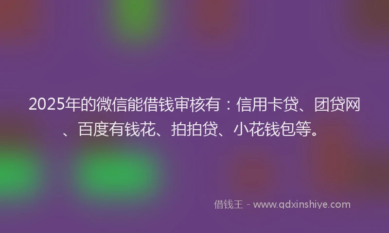 2025年的微信能借钱审核有：信用卡贷、团贷网、百度有钱花、拍拍贷、小花钱包等。