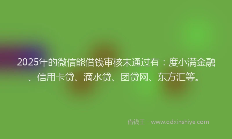 2025年的微信能借钱审核未通过有：度小满金融、信用卡贷、滴水贷、团贷网、东方汇等。