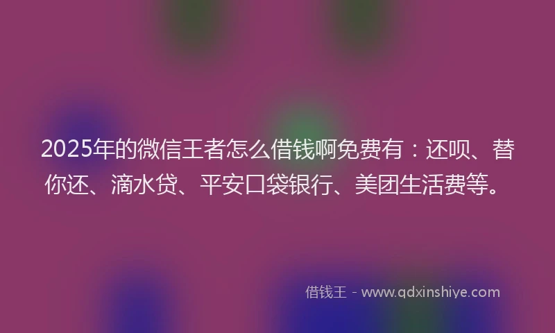 2025年的微信王者怎么借钱啊免费有：还呗、替你还、滴水贷、平安口袋银行、美团生活费等。