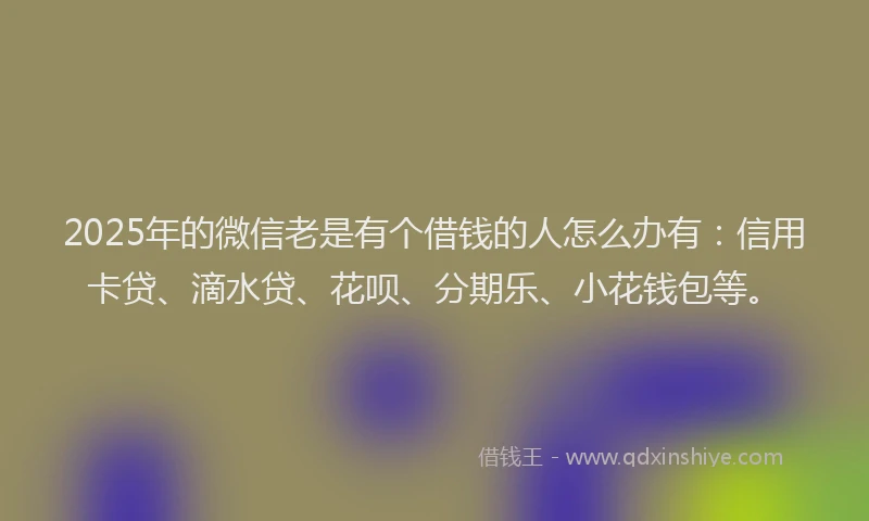 2025年的微信老是有个借钱的人怎么办有：信用卡贷、滴水贷、花呗、分期乐、小花钱包等。