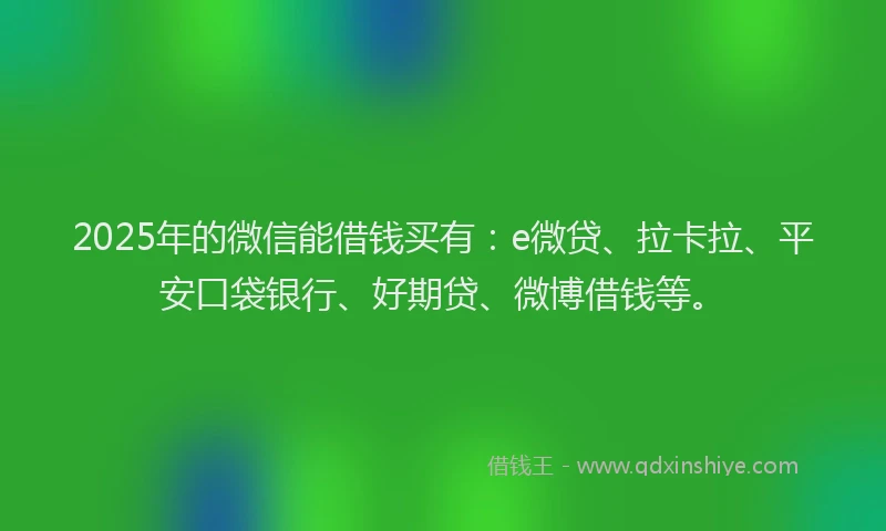 2025年的微信能借钱买有：e微贷、拉卡拉、平安口袋银行、好期贷、微博借钱等。