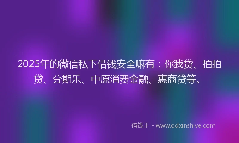 2025年的微信私下借钱安全嘛有：你我贷、拍拍贷、分期乐、中原消费金融、惠商贷等。