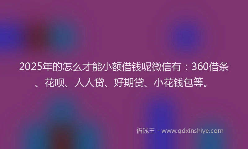 2025年的怎么才能小额借钱呢微信有：360借条、花呗、人人贷、好期贷、小花钱包等。