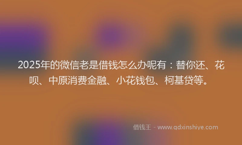 2025年的微信老是借钱怎么办呢有：替你还、花呗、中原消费金融、小花钱包、柯基贷等。