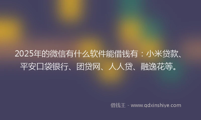 2025年的微信有什么软件能借钱有：小米贷款、平安口袋银行、团贷网、人人贷、融逸花等。