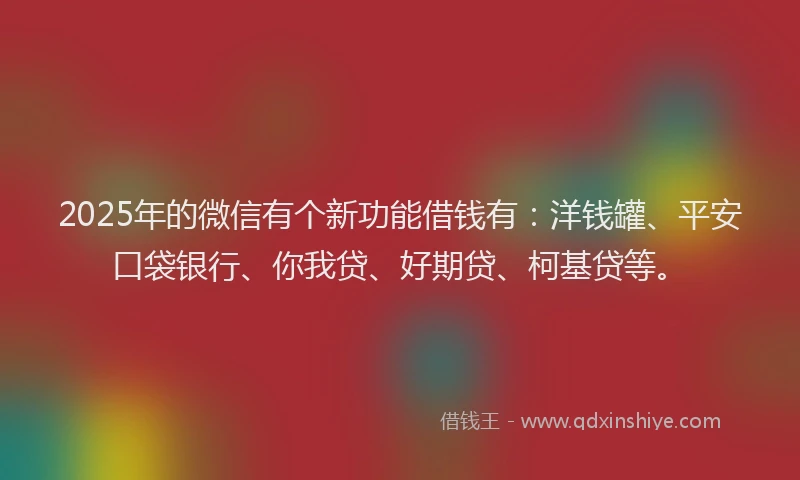 2025年的微信有个新功能借钱有：洋钱罐、平安口袋银行、你我贷、好期贷、柯基贷等。