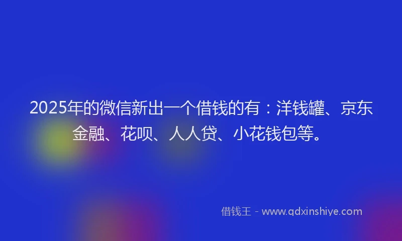 2025年的微信新出一个借钱的有：洋钱罐、京东金融、花呗、人人贷、小花钱包等。