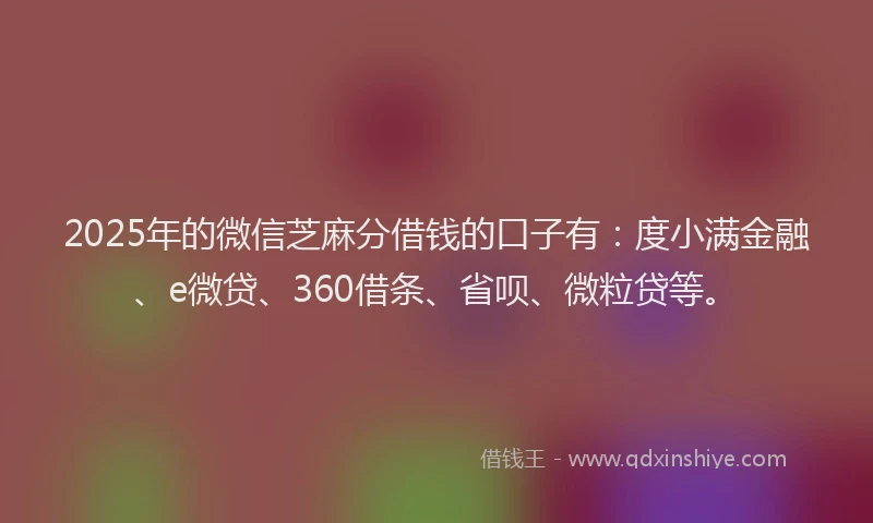 2025年的微信芝麻分借钱的口子有：度小满金融、e微贷、360借条、省呗、微粒贷等。