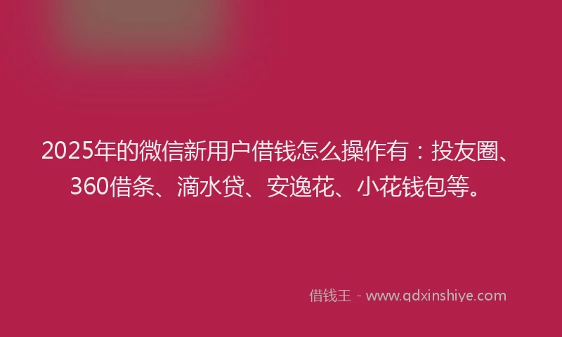 2025年的微信新用户借钱怎么操作有：投友圈、360借条、滴水贷、安逸花、小花钱包等。