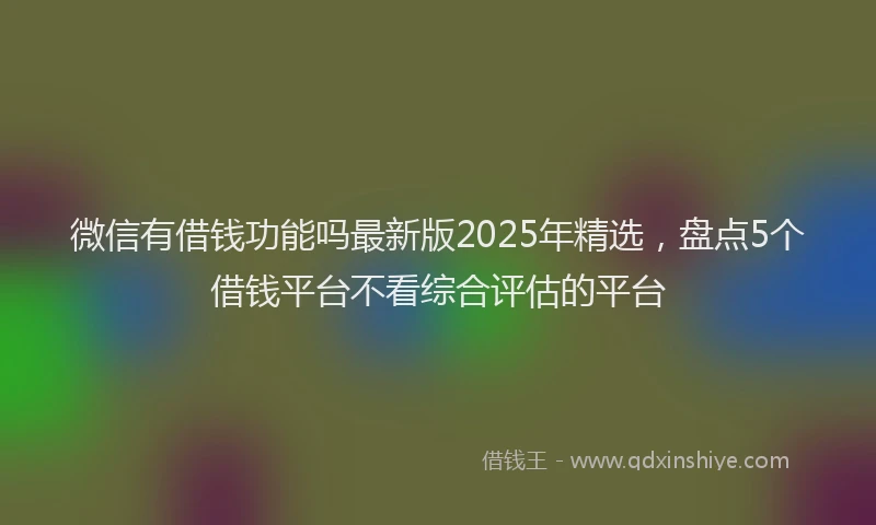 微信有借钱功能吗最新版2025年精选，盘点5个借钱平台不看综合评估的平台