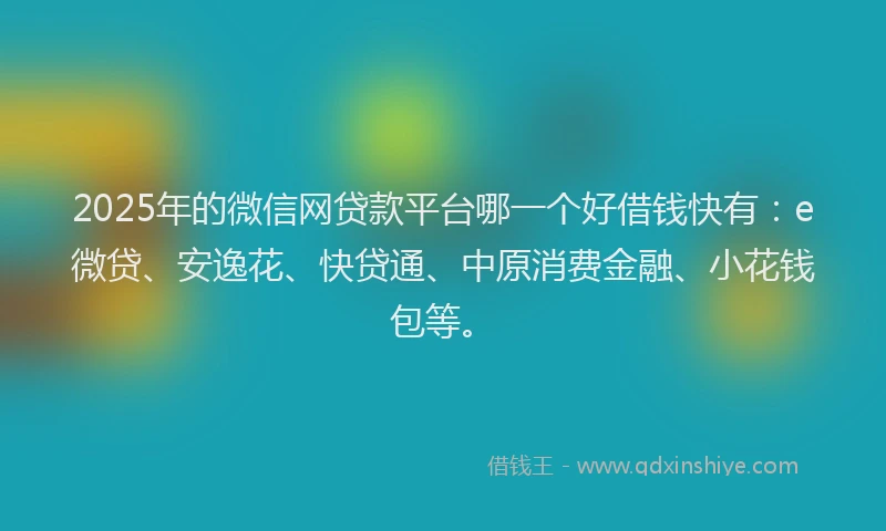 2025年的微信网贷款平台哪一个好借钱快有：e微贷、安逸花、快贷通、中原消费金融、小花钱包等。