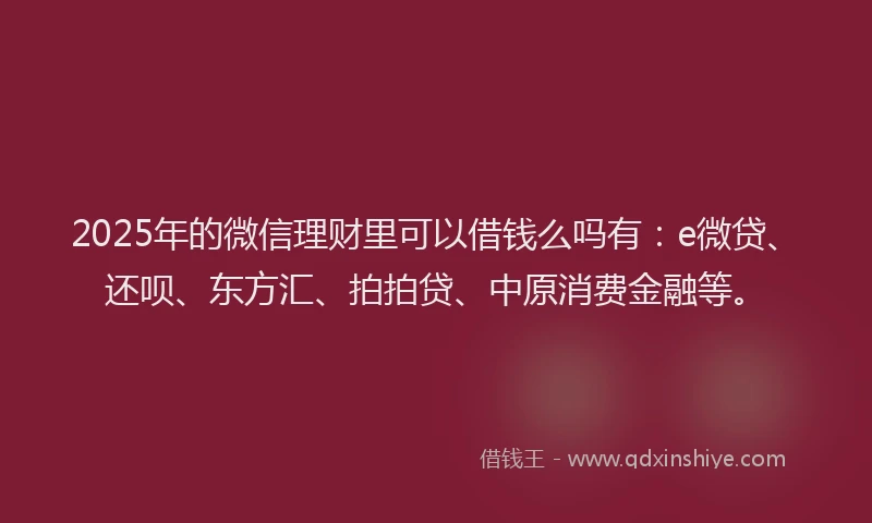 2025年的微信理财里可以借钱么吗有：e微贷、还呗、东方汇、拍拍贷、中原消费金融等。