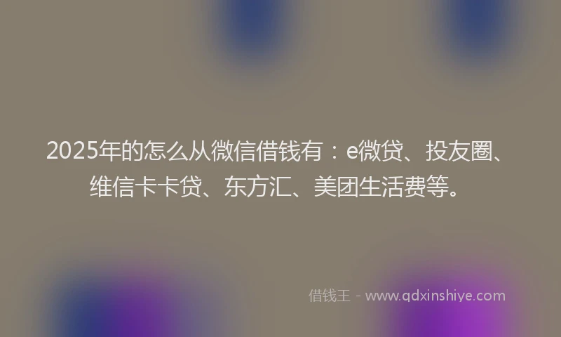 2025年的怎么从微信借钱有：e微贷、投友圈、维信卡卡贷、东方汇、美团生活费等。