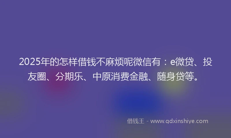 2025年的怎样借钱不麻烦呢微信有：e微贷、投友圈、分期乐、中原消费金融、随身贷等。