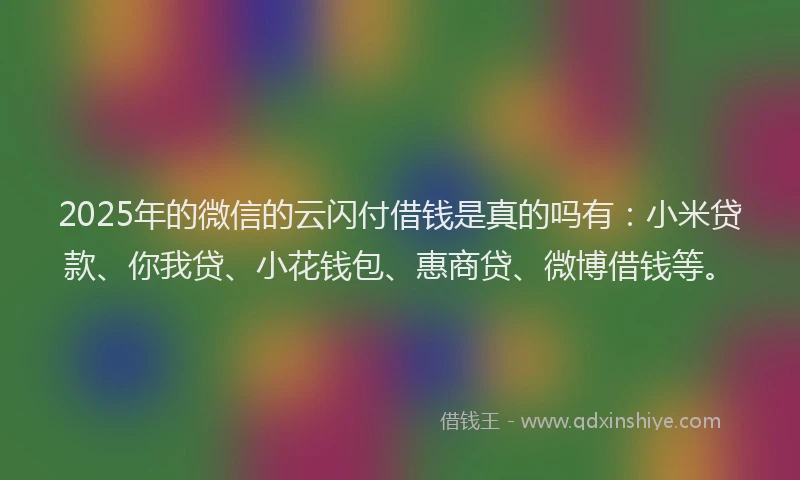 2025年的微信的云闪付借钱是真的吗有：小米贷款、你我贷、小花钱包、惠商贷、微博借钱等。