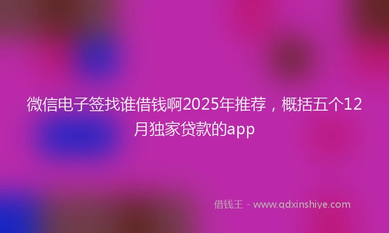 微信电子签找谁借钱啊2025年推荐，概括五个12月独家贷款的app