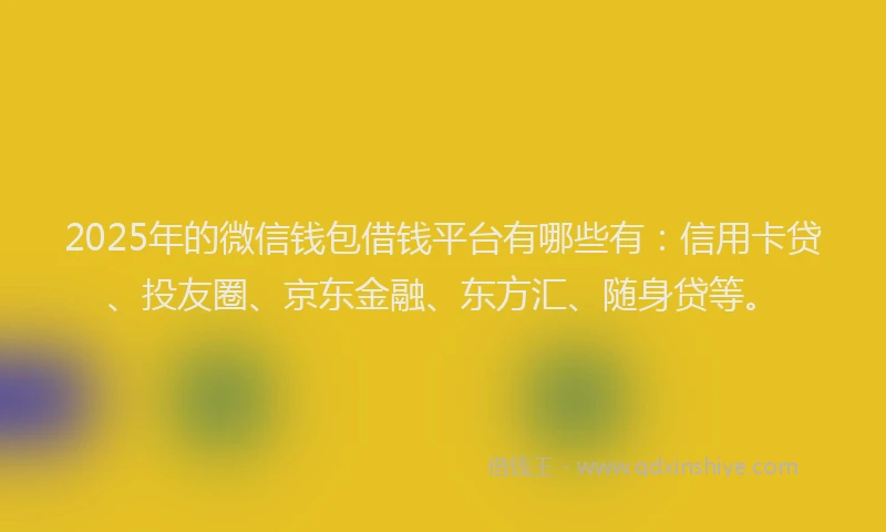 2025年的微信钱包借钱平台有哪些有：信用卡贷、投友圈、京东金融、东方汇、随身贷等。