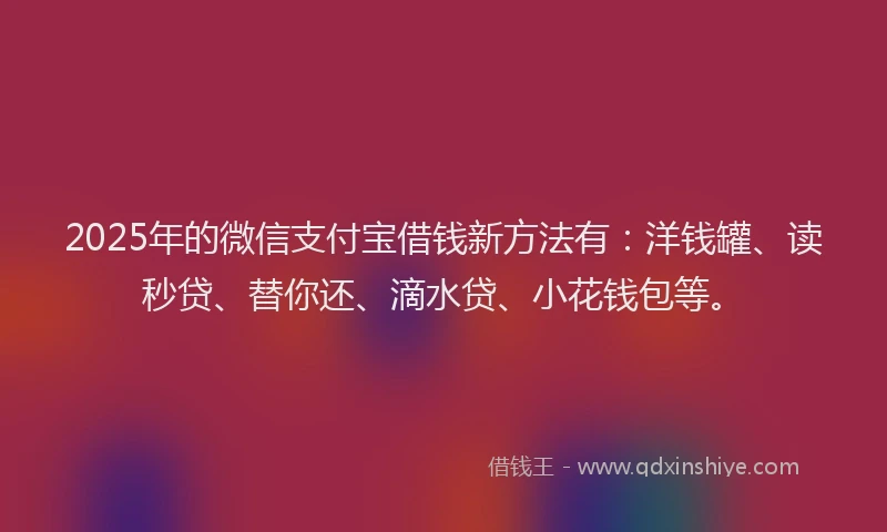 2025年的微信支付宝借钱新方法有：洋钱罐、读秒贷、替你还、滴水贷、小花钱包等。