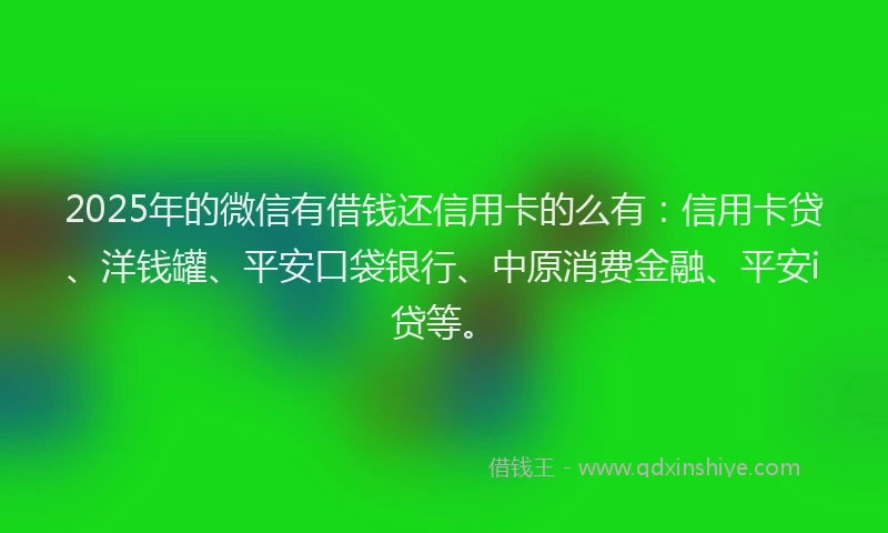 2025年的微信有借钱还信用卡的么有：信用卡贷、洋钱罐、平安口袋银行、中原消费金融、平安i贷等。