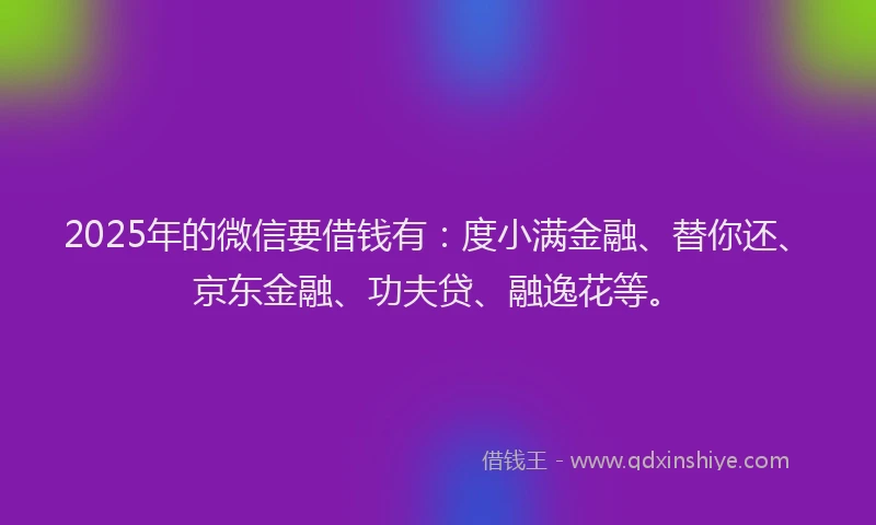 2025年的微信要借钱有：度小满金融、替你还、京东金融、功夫贷、融逸花等。
