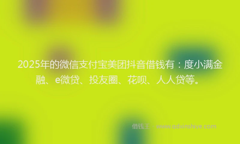 2025年的微信支付宝美团抖音借钱有：度小满金融、e微贷、投友圈、花呗、人人贷等。