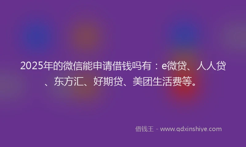 2025年的微信能申请借钱吗有：e微贷、人人贷、东方汇、好期贷、美团生活费等。