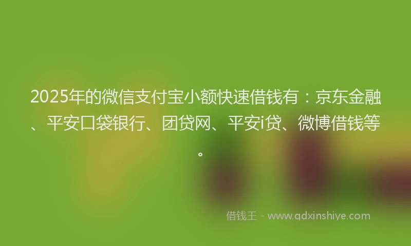 2025年的微信支付宝小额快速借钱有：京东金融、平安口袋银行、团贷网、平安i贷、微博借钱等。