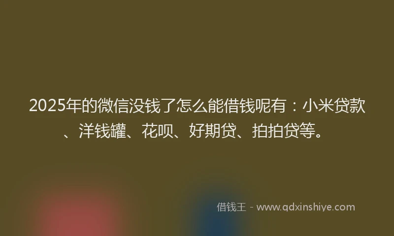 2025年的微信没钱了怎么能借钱呢有：小米贷款、洋钱罐、花呗、好期贷、拍拍贷等。