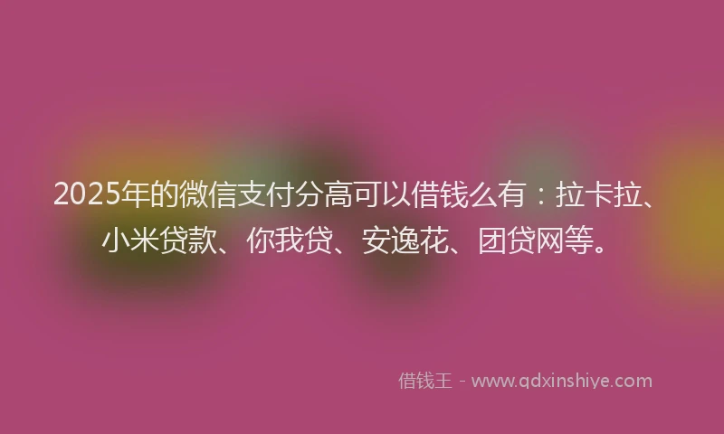2025年的微信支付分高可以借钱么有：拉卡拉、小米贷款、你我贷、安逸花、团贷网等。