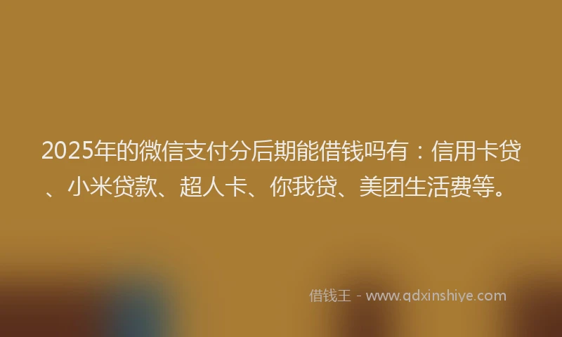 2025年的微信支付分后期能借钱吗有：信用卡贷、小米贷款、超人卡、你我贷、美团生活费等。