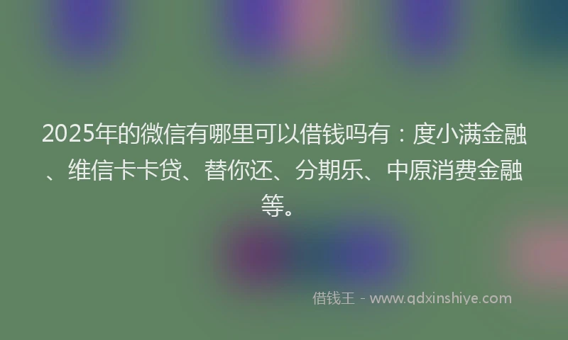 2025年的微信有哪里可以借钱吗有：度小满金融、维信卡卡贷、替你还、分期乐、中原消费金融等。