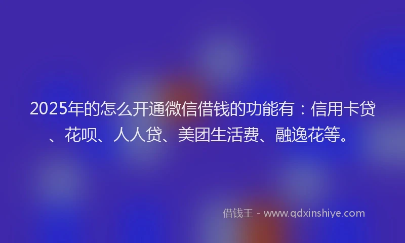 2025年的怎么开通微信借钱的功能有：信用卡贷、花呗、人人贷、美团生活费、融逸花等。